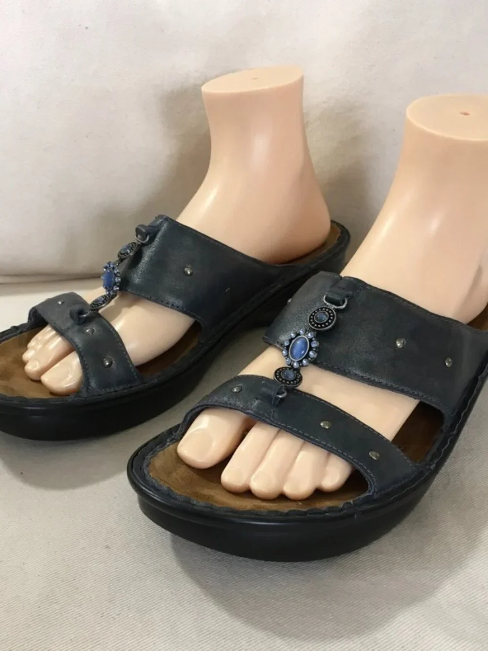 NAOT Blue Leather Strap Heeled Sandal